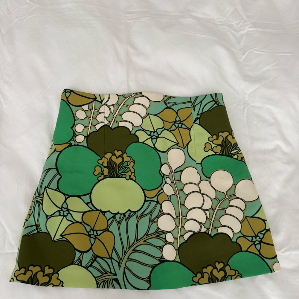 Zara Green Floral A-Line Skirt